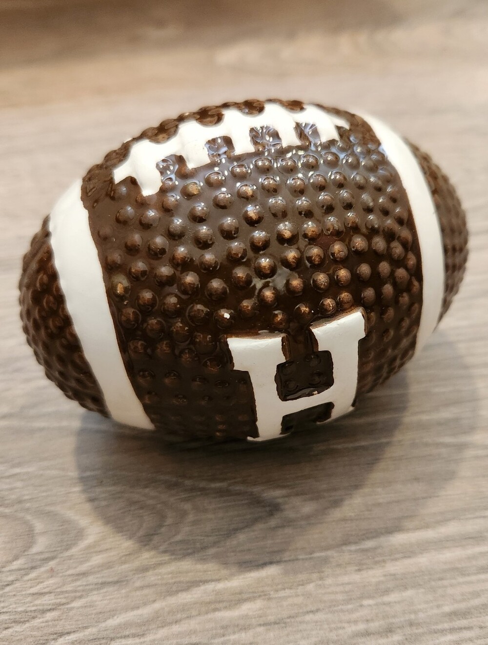 NEW Ceramic Brown & White Football "H" Autumn Fall Home Accent Tabletop Decor